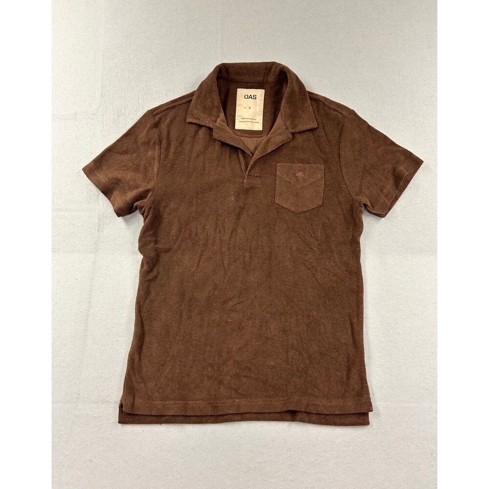 OAS Polo Shirt Mens Small Brown Soft Terry Cotton Short Sleeve Pockets